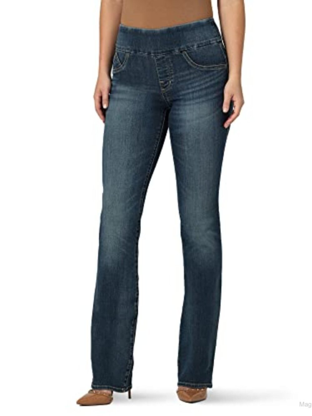Women's Pull-On Bootcut Denim Jeans Mid-Rise Slim Fit Stretch Cotton